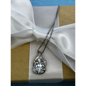 Natural Aquamarine and Diamond Sterling Silver and 10K gold Necklace